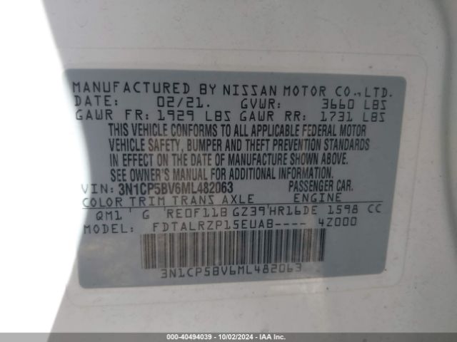 3N1CP5BV6ML482063 Nissan Kicks S Xtronic Cvt