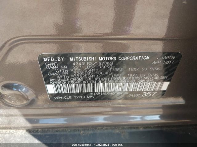 JA4AR3AU6HZ049640 Mitsubishi Outlander Sport 2.0 Es/2.0 Le