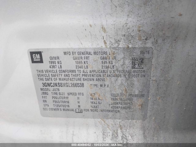 3GNCJNSBXGL266538 Chevrolet Trax 1ls