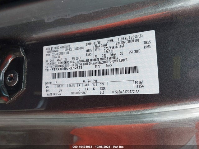 Ford F-150 Xlt 2018 1FTFX1E59JKE12553 Image 9