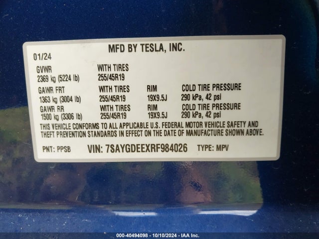 2024 TESLA MODEL Y 7SAYGDEEXRF984026 Photo 8