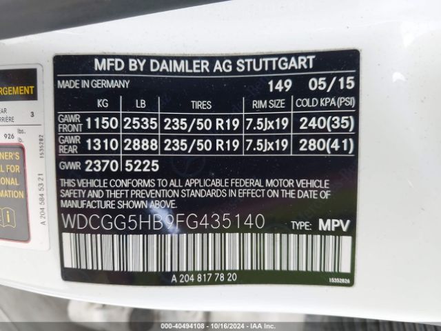 WDCGG5HB9FG435140 Mercedes-Benz GLK 350