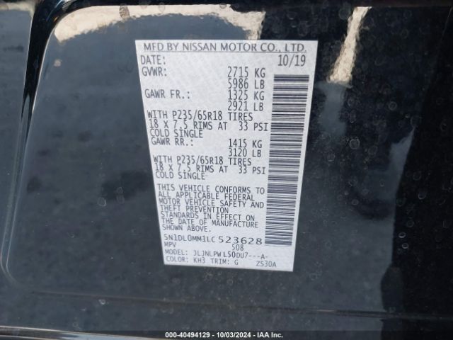 5N1DL0MM1LC523628 Infiniti Qx60 Pure Awd