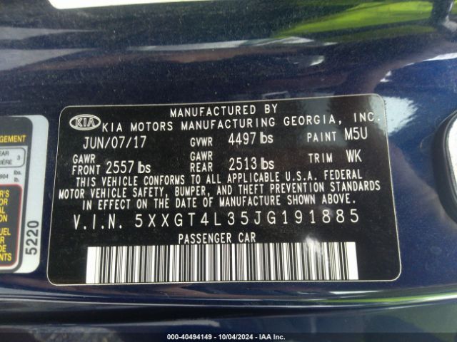 5XXGT4L35JG191885 KIA Optima S