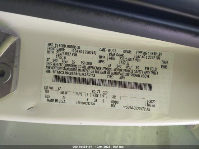 1FMCU9G93HUA25713 Ford ESCAPE SE
