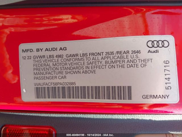 WAUFACF58PA032885 Audi A5 Sportback Premium Plus 45 Tfsi S Line Quattro S Tronic