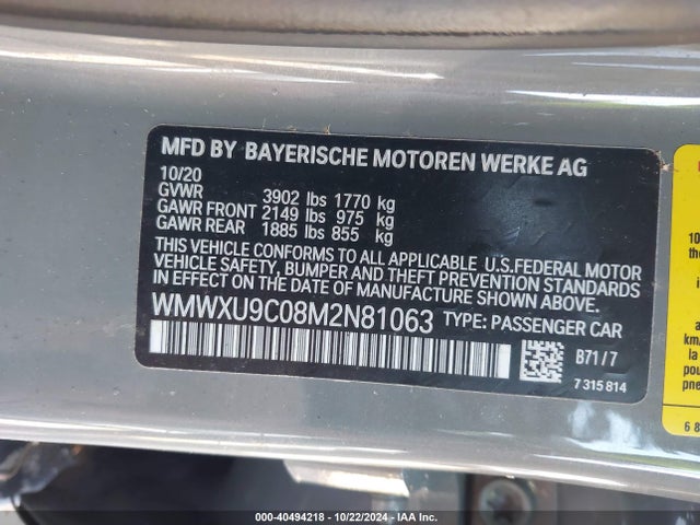 2021 MINI HARDTOP WMWXU9C08M2N81063 Photo 8