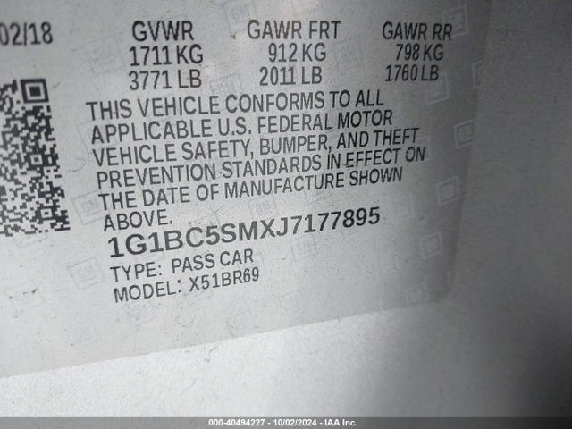 Chevrolet Cruze Ls Auto 2018 1G1BC5SMXJ7177895 Image 9