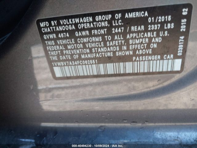 1VWBV7A34FC062551 Volkswagen Passat 2.0l Tdi Se