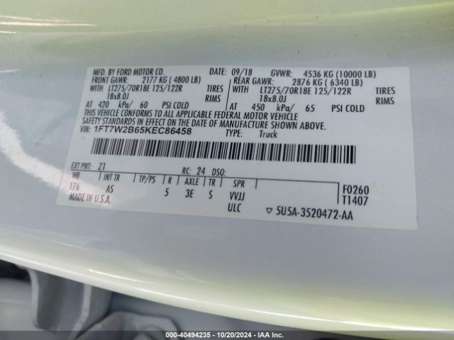1FT7W2B65KEC86458 Ford F-250 Xl