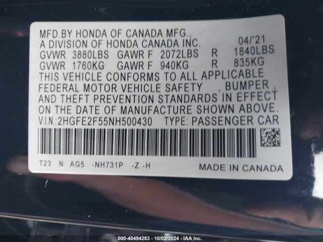 Honda Civic Sport 2022 2HGFE2F55NH500430 Image 9