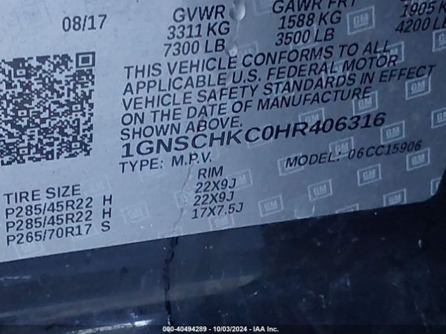 1GNSCHKC0HR406316 Chevrolet Suburban Lt