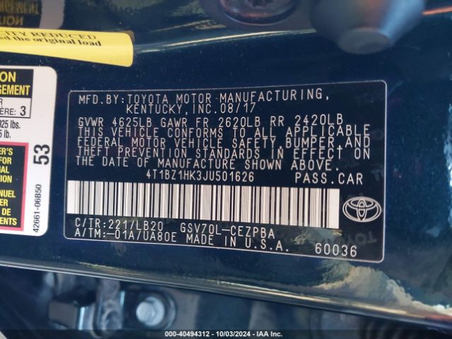 4T1BZ1HK3JU501626 Toyota Camry Xse V6