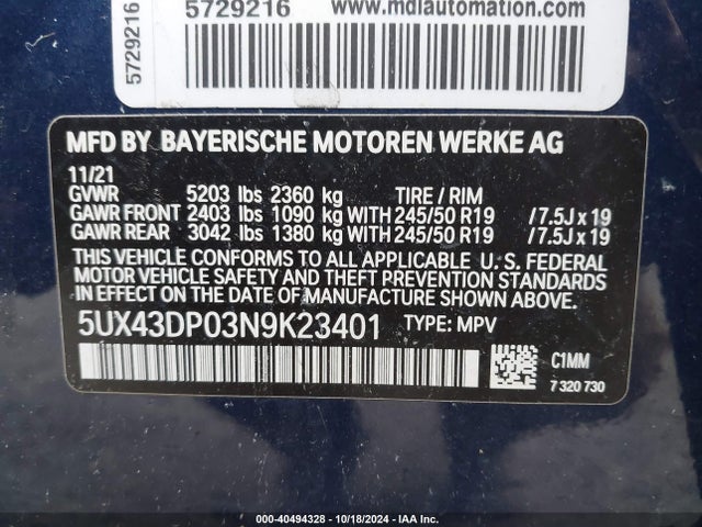 BMW X3 Sdrive30i 2022 5UX43DP03N9K23401 Image 9