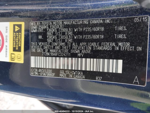 2T2BK1BA8FC324211 Lexus RX 350