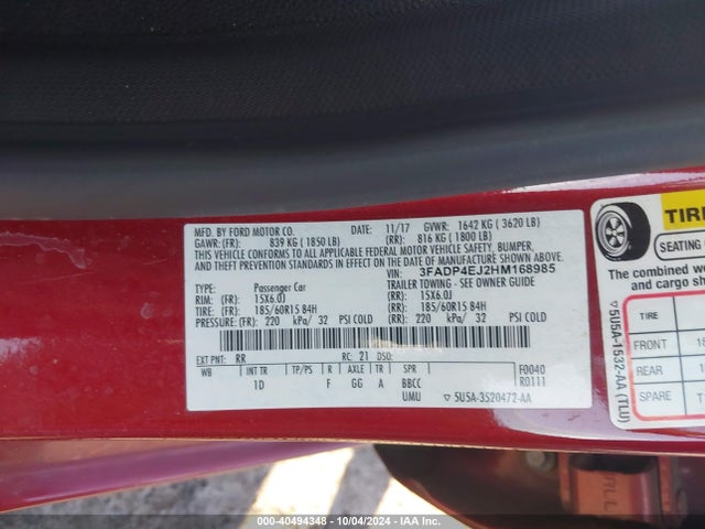 Ford FIESTA SE 2017 3FADP4EJ2HM168985 Image 9
