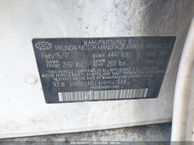 5NPE24AF4HH561388 Hyundai Sonata