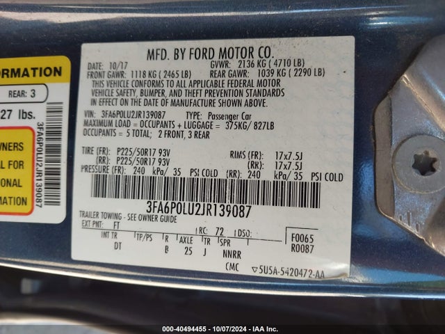 Ford Fusion Hybrid Se 2018 3FA6P0LU2JR139087 Image 9