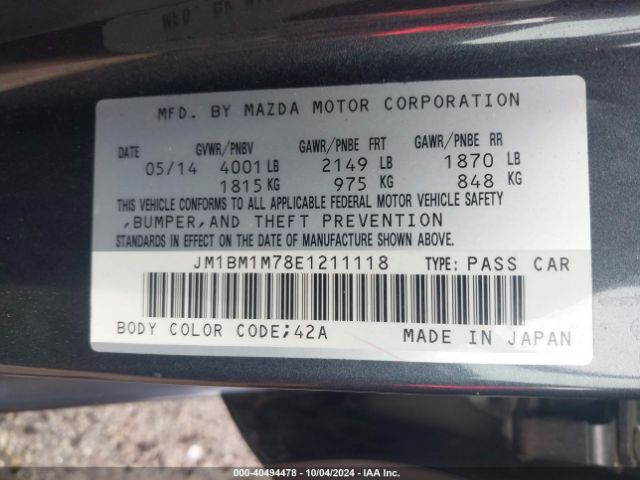 JM1BM1M78E1211118 Mazda Mazda3 I Grand Touring