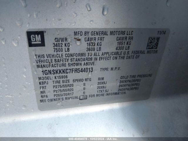 1GNSKKKC7FR544013 Chevrolet Suburban 1500 Ltz