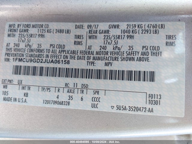 Ford ESCAPE SE 2018 1FMCU9GD2JUA06158 Image 9
