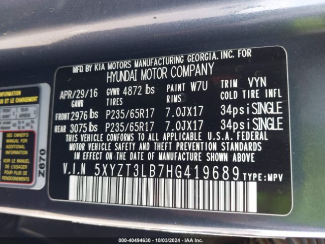 5XYZT3LB7HG419689 Hyundai Santa Fe Sport 2.4l