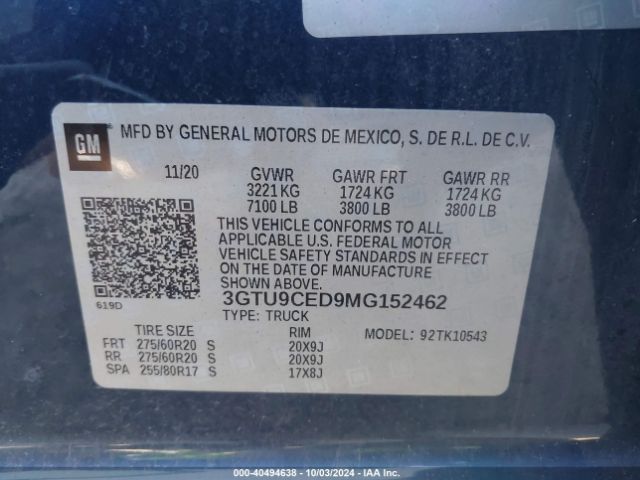 3GTU9CED9MG152462 GMC Sierra 1500 4wd  Short Box Elevation