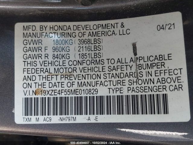 19XZE4F55ME010829 Honda INSIGHT EX