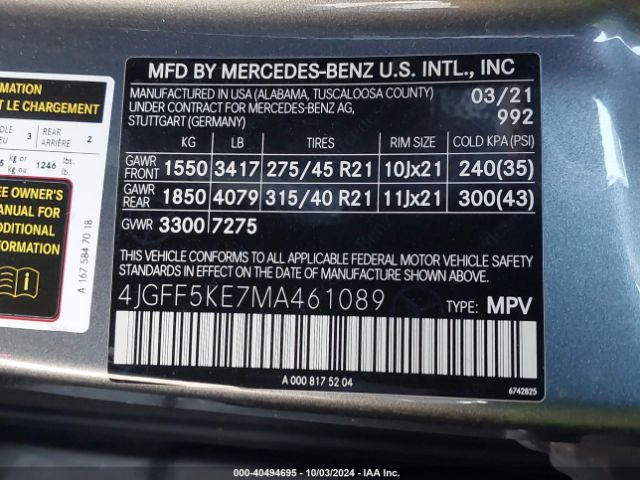 4JGFF5KE7MA461089 Mercedes-Benz Gls 450 4matic