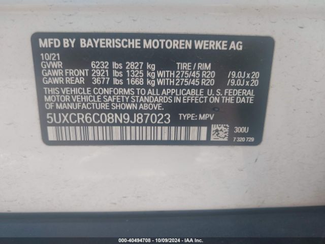5UXCR6C08N9J87023 BMW X5 Xdrive40i