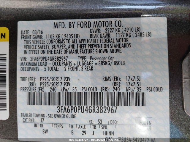 3FA6P0PU4GR382967 Ford Fusion Energi Se Luxury