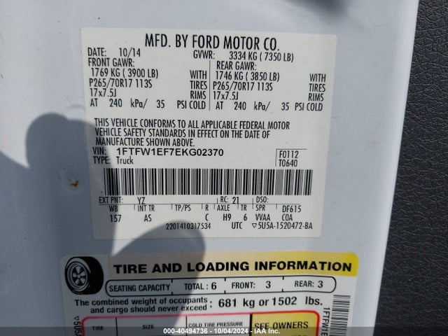 Ford F-150 Xl 2014 1FTFW1EF7EKG02370 Image 9