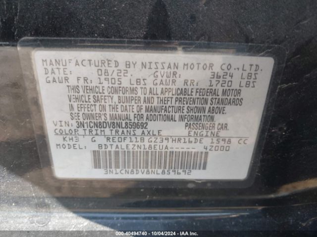 3N1CN8DV8NL859692 Nissan Versa 1.6 S Xtronic Cvt