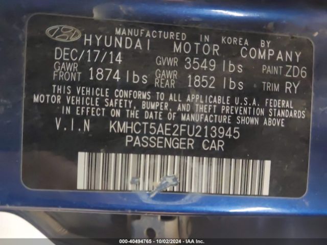 KMHCT5AE2FU213945 Hyundai ACCENT GS