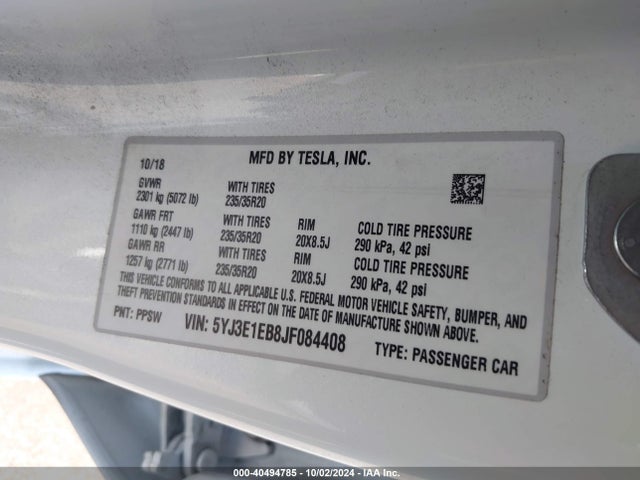2018 TESLA MODEL 3 5YJ3E1EB8JF084408 Photo 8