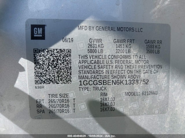 Chevrolet Colorado Wt 2019 1GCGSBEN6K1338752 Image 9