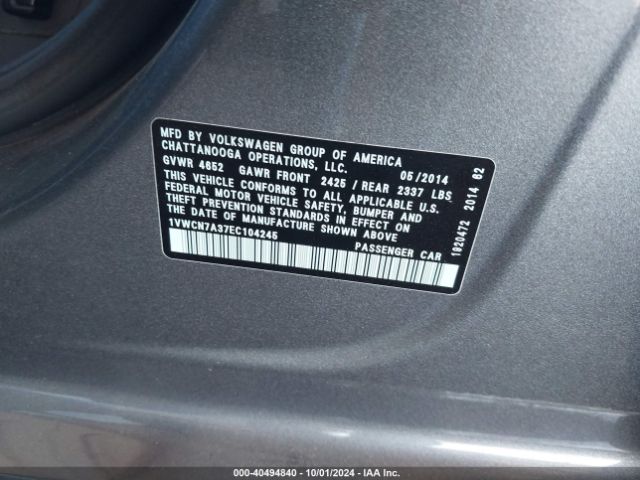 1VWCN7A37EC104245 Volkswagen Passat 2.0l Tdi Sel Premium
