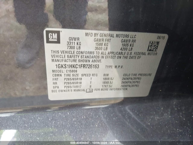 1GKS1HKC1FR726163 GMC Yukon Xl 1500 Slt