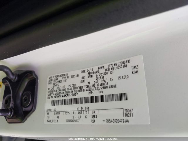 1FTEW1E44KFB77057 Ford F-150 Platinum