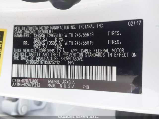 5TDDGRFH7HS025212 Toyota Highlander Hybrid Limited Platinum