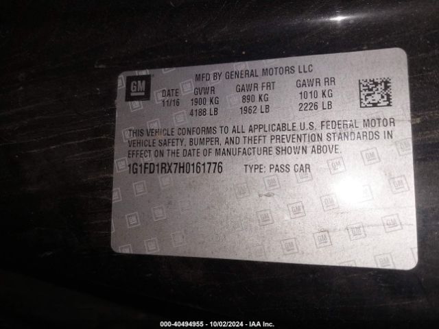 1G1FD1RX7H0161776 Chevrolet Camaro 2lt