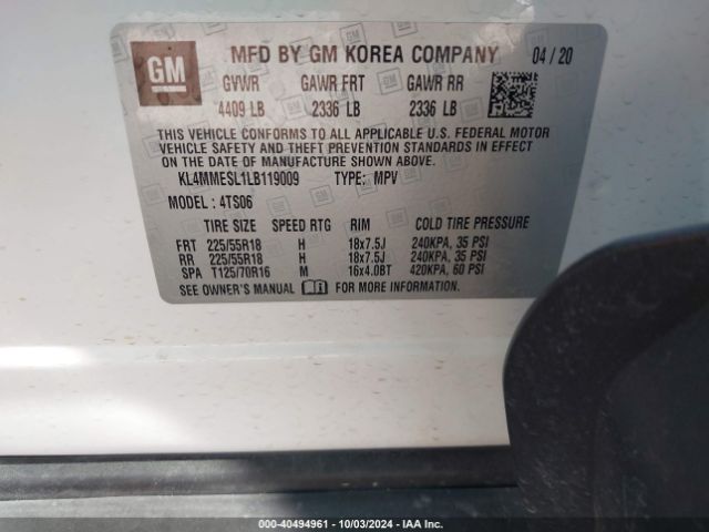 KL4MMESL1LB119009 Buick Encore Gx Awd Select