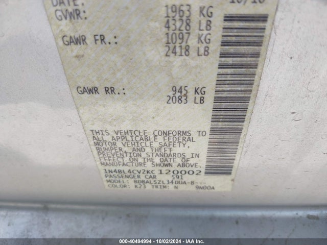 Nissan Altima 2.5 Sr 2019 1N4BL4CV2KC120002 Image 9