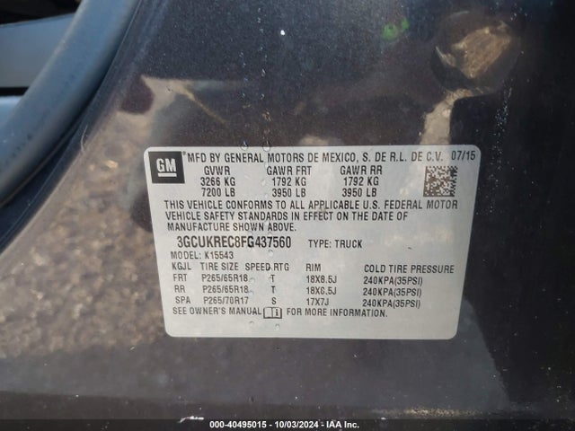 Chevrolet Silverado 1500 2lt 2015 3GCUKREC8FG437560 Image 9