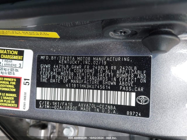 Toyota CAMRY LE 2019 4T1B11HK9KU745614 Image 9