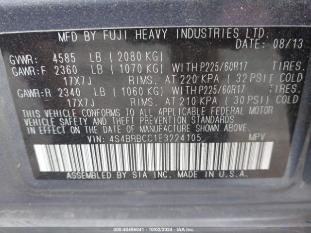 4S4BRBCC1E3224105 Subaru Outback 2.5i Premium