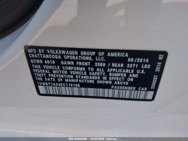1VWBT7A34EC115155 Volkswagen Passat 1.8t Sport