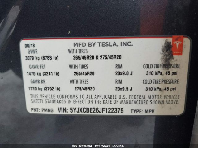 5YJXCBE26JF122375 Tesla Model X 100d/75d/p100d