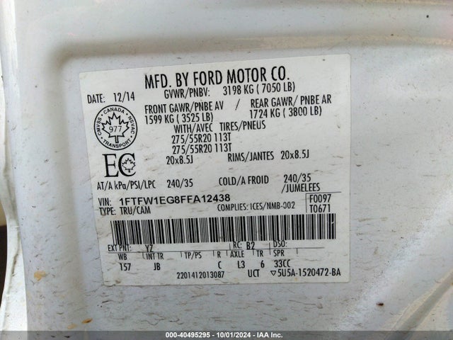 Ford F-150 Xlt 2015 1FTFW1EG8FFA12438 Image 9