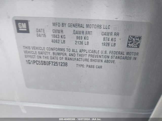 1G1PC5SB0F7251238 Chevrolet Cruze 1lt Auto